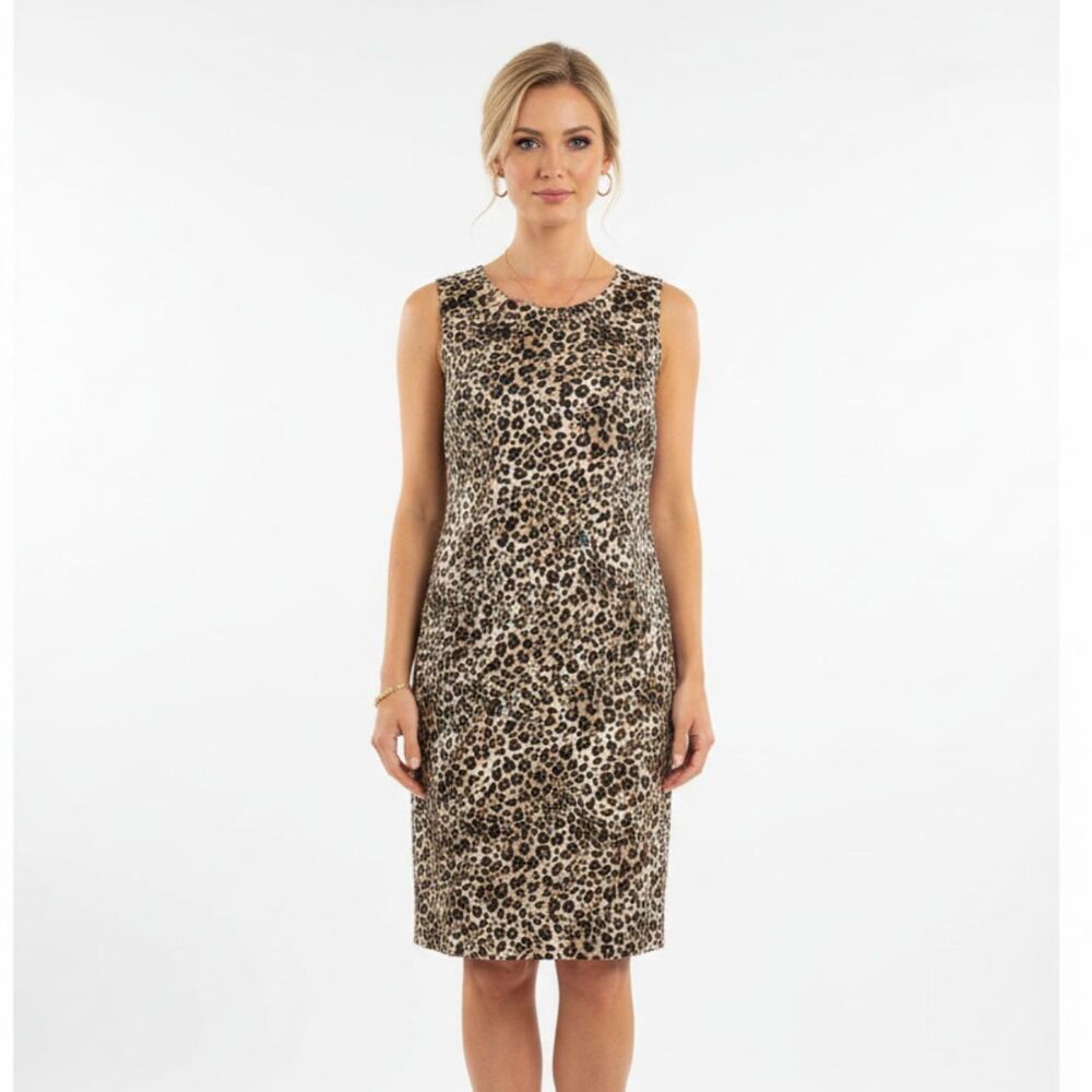 Chico's Leopard Animal Print Sleeveless Shift Sheath Dress 2.5 L